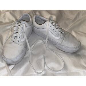 VANS Old Skool Platform White Shoes Skate Canvas Low Top - Size 5.5 Women, 4 Men